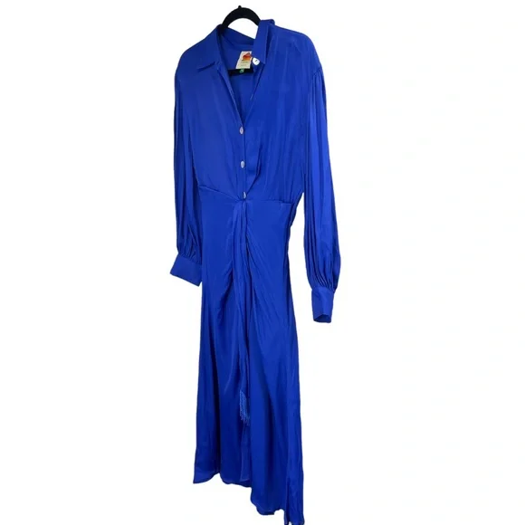 Farm Rio bright blue long dress with button front and beaded belted waist Medium - Picture 7 of 10